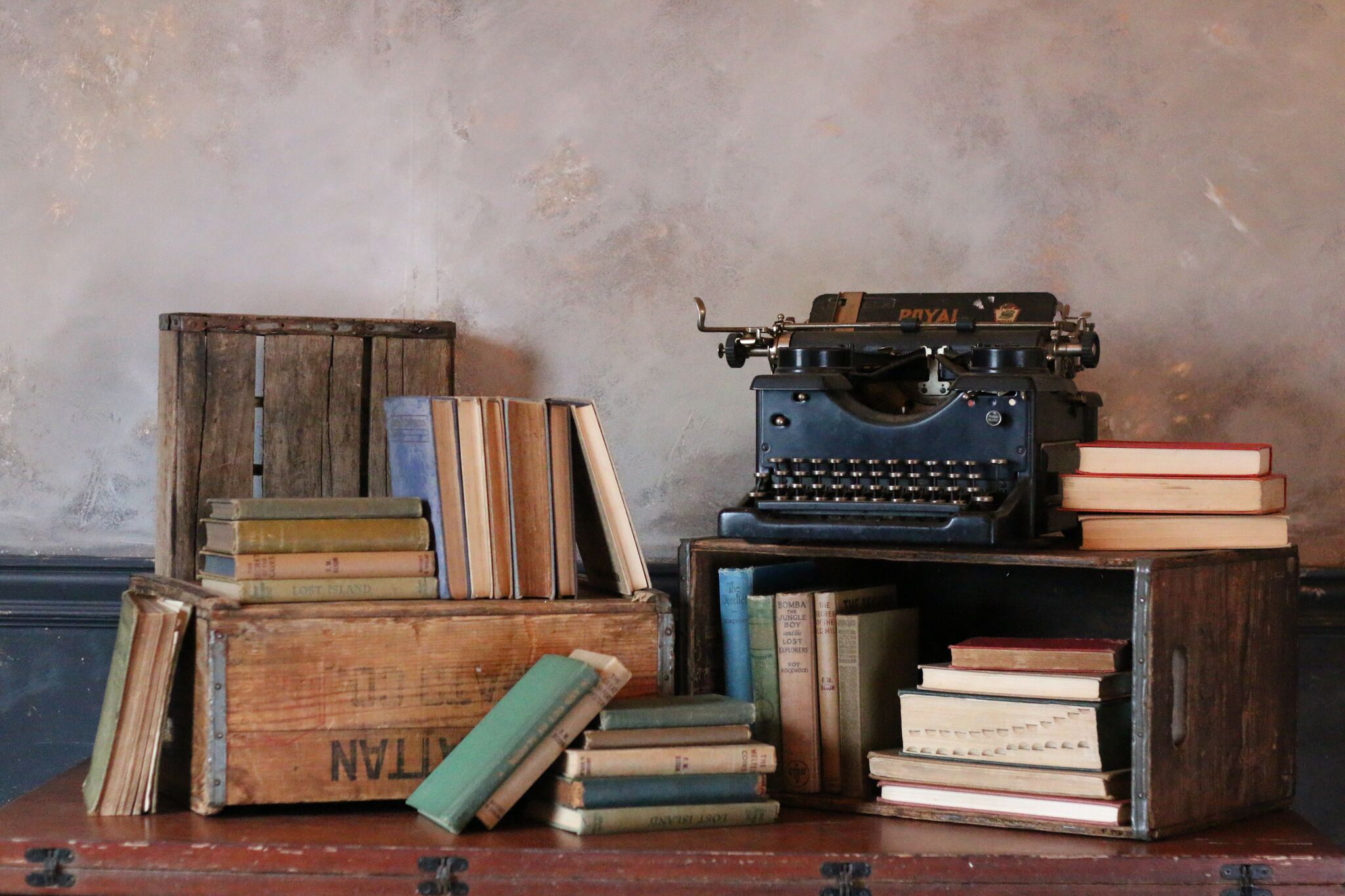 Vintage Typewriter and Books · Allium Floral Design