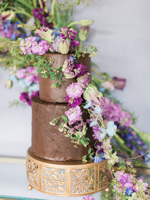 Chocolate Cake with Lavendar cascading florals