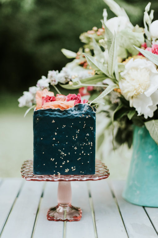 Blue Cake with Pink Florals