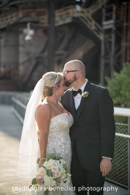 Industrial and white bride and groom