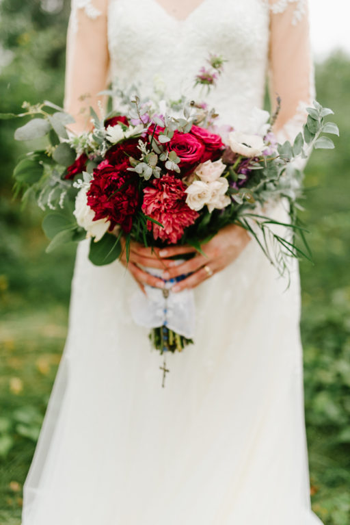 red, purple, lush greenery, stylish, wedding, lush greenery forest, bridal bouquet