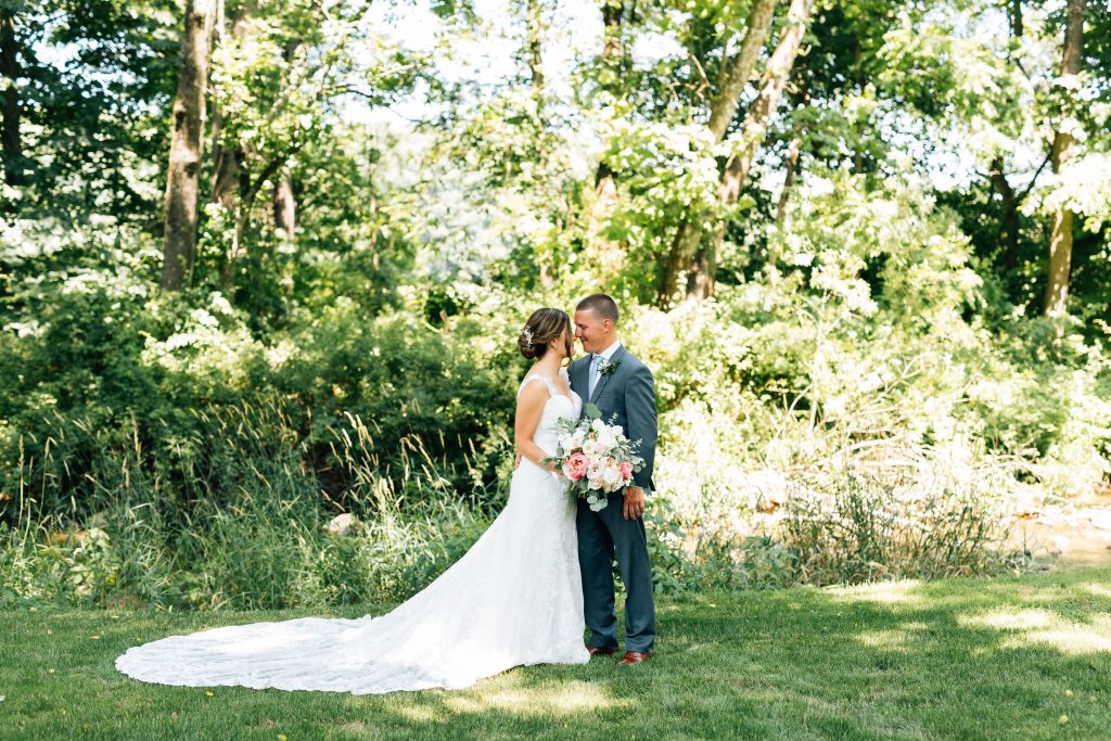 Summer wedding, natural, greenery, light, fresh, peonies, juliet roses, cream, pink, blush, bride and groom.