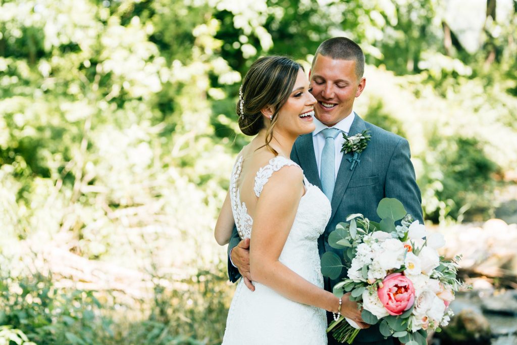 Summer wedding, natural, greenery, light, fresh, peonies, juliet roses, cream, pink, blush, bride and groom.