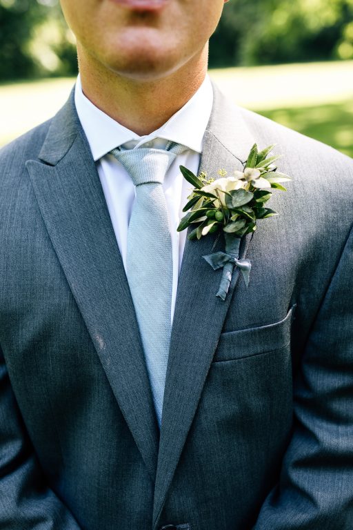 Summer wedding, natural, greenery, light, fresh, peonies, juliet roses, cream, pink, blush, groom, boutonniere.