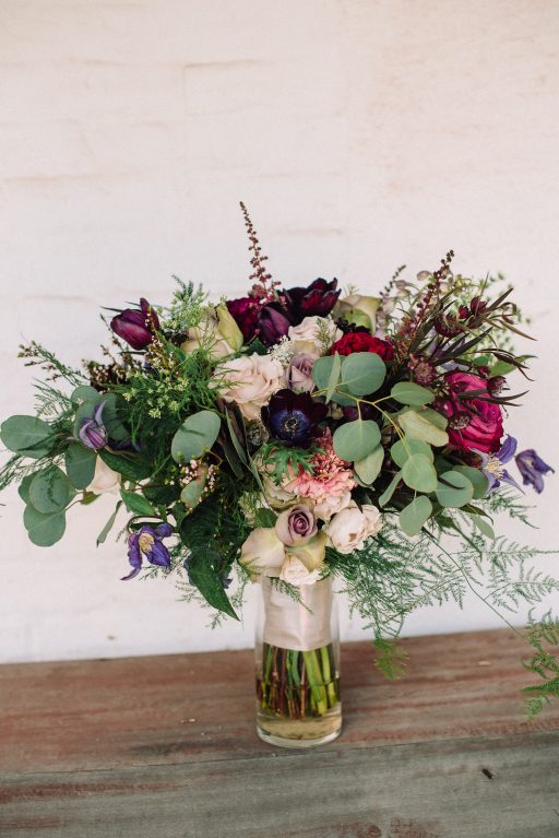 Whimsical, fall, autumn, jewel tones, gardeny, greenery, purples, blues, organic, wedding, bridal bouquet.