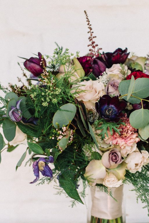 Whimsical, fall, autumn, jewel tones, gardeny, greenery, purples, blues, organic, wedding, bridal bouquet.