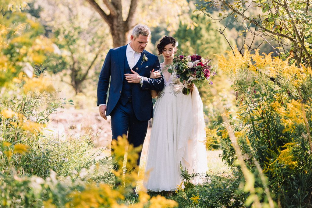 Whimsical, fall, autumn, jewel tones, gardeny, greenery, purples, blues, organic, wedding, bride and groom.