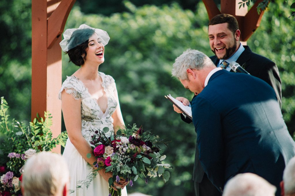 Whimsical, fall, autumn, jewel tones, gardeny, greenery, purples, blues, organic, wedding, bride and groom, ceremony.