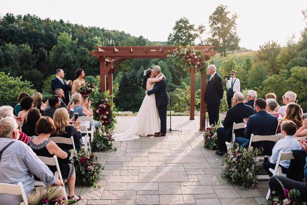 Whimsical, fall, autumn, jewel tones, gardeny, greenery, purples, blues, organic, wedding, bride and groom, ceremony.