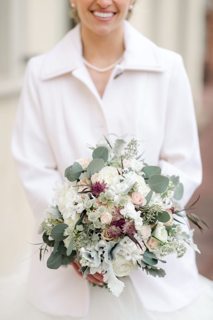 grey-green, plum, cream and a hint of blush, traditional, modern, winter wedding, roses, spray roses, ranunculus, bride and groom.