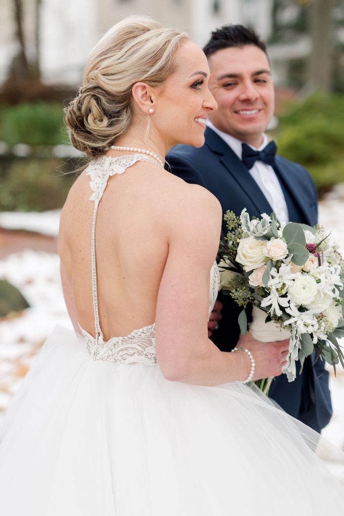 grey-green, plum, cream and a hint of blush, traditional, modern, winter wedding, roses, spray roses, ranunculus, bride and groom.