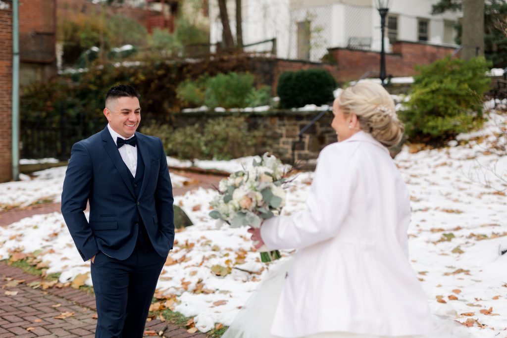 grey-green, plum, cream and a hint of blush, traditional, modern, winter wedding, roses, spray roses, ranunculus, bride and groom, first look.