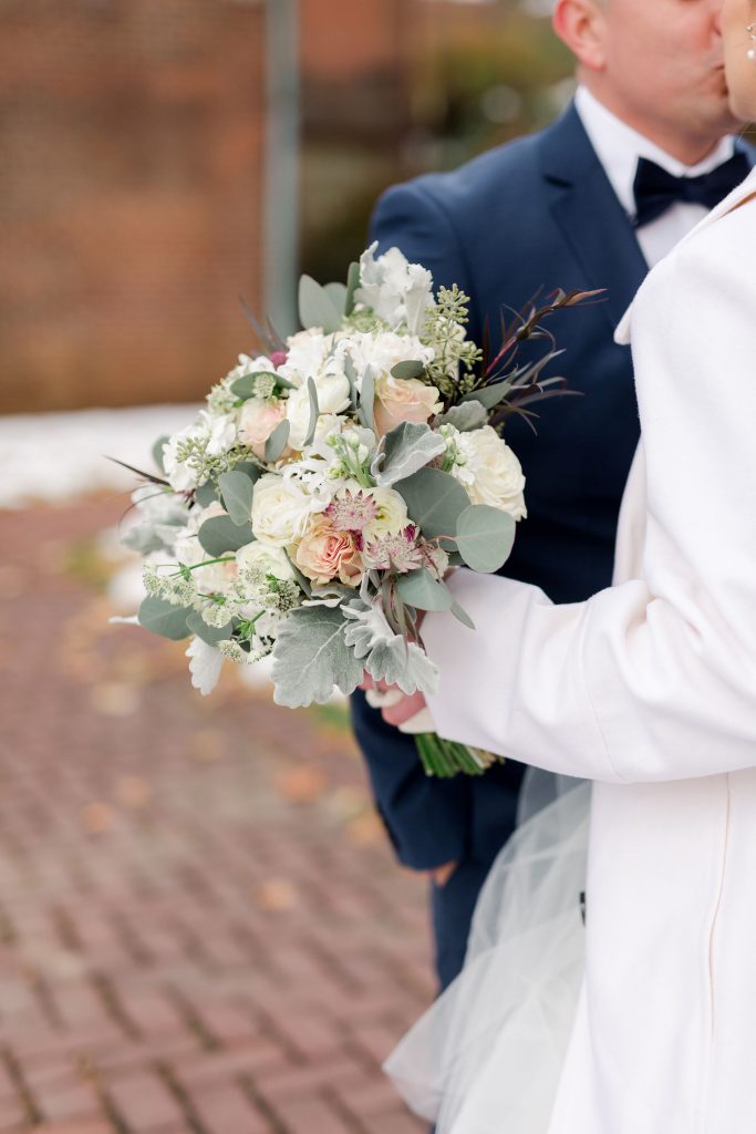 grey-green, plum, cream and a hint of blush, traditional, modern, winter wedding, roses, spray roses, ranunculus, bride and groom, first look.