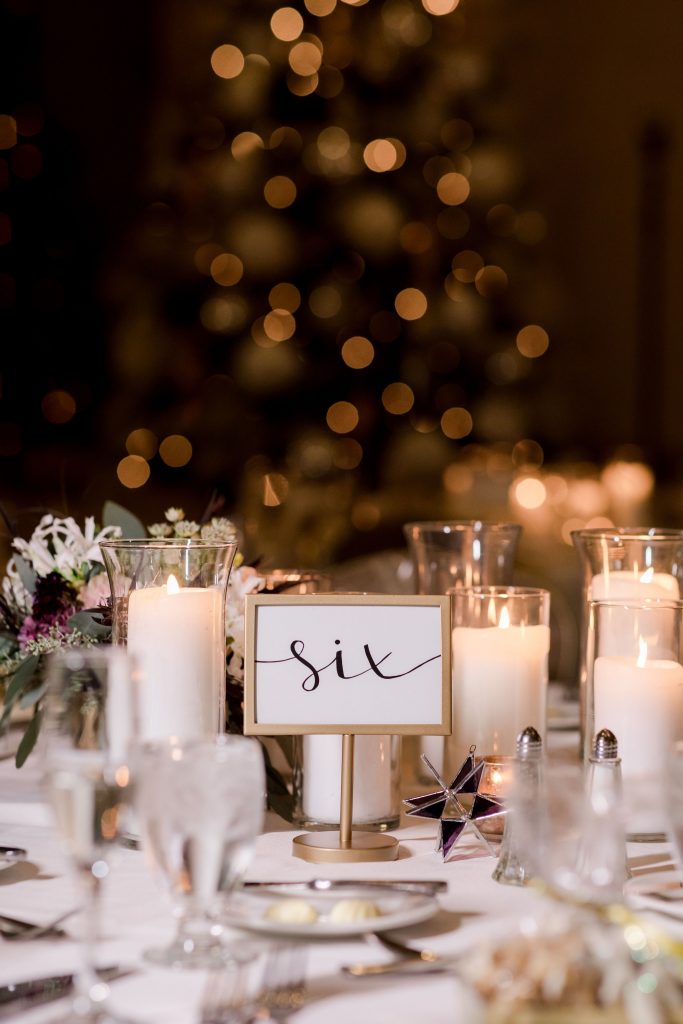 grey-green, plum, cream and a hint of blush, traditional, modern, winter wedding, roses, spray roses, ranunculus, candles, moravian stars, centerpieces.