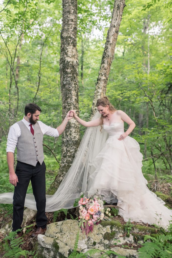 Magical, Whimsical, Woodland Wedding, summer wedding, burgundy, apricot, coral (peony), neutrals, greenery, creams, subtle blush, pheasant feathers, peonies, allium, wild, organic, florals, bride and groom.