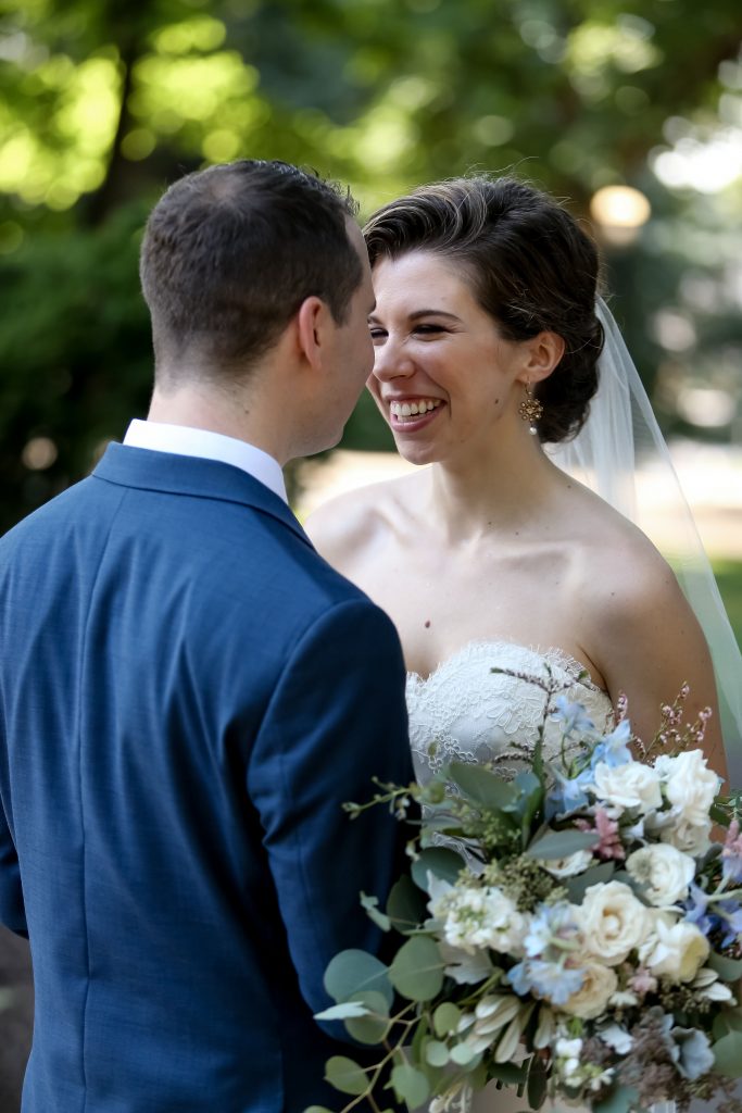 warm, loving, striking and fashionable, artistic, fall wedding, navy, slate bluish, pewter, blush, cream, greenery, texture, botanical, asymmetrical, bride and groom.