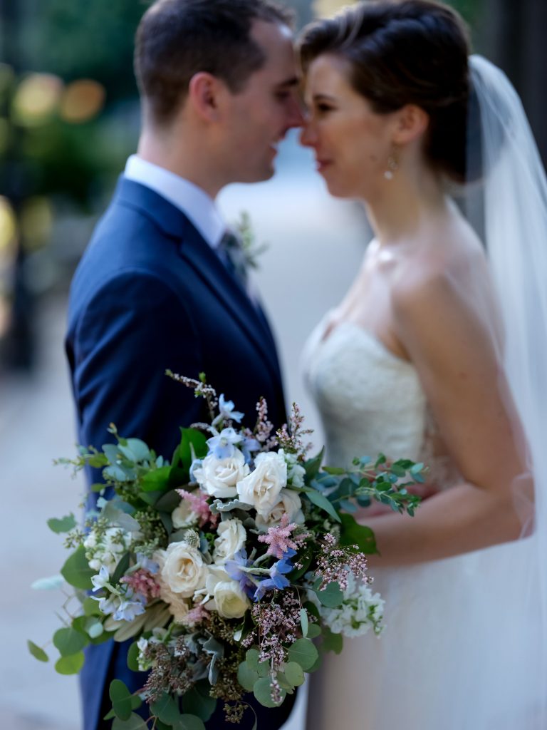 warm, loving, striking and fashionable, artistic, fall wedding, navy, slate bluish, pewter, blush, cream, greenery, texture, botanical, asymmetrical, bride and groom.