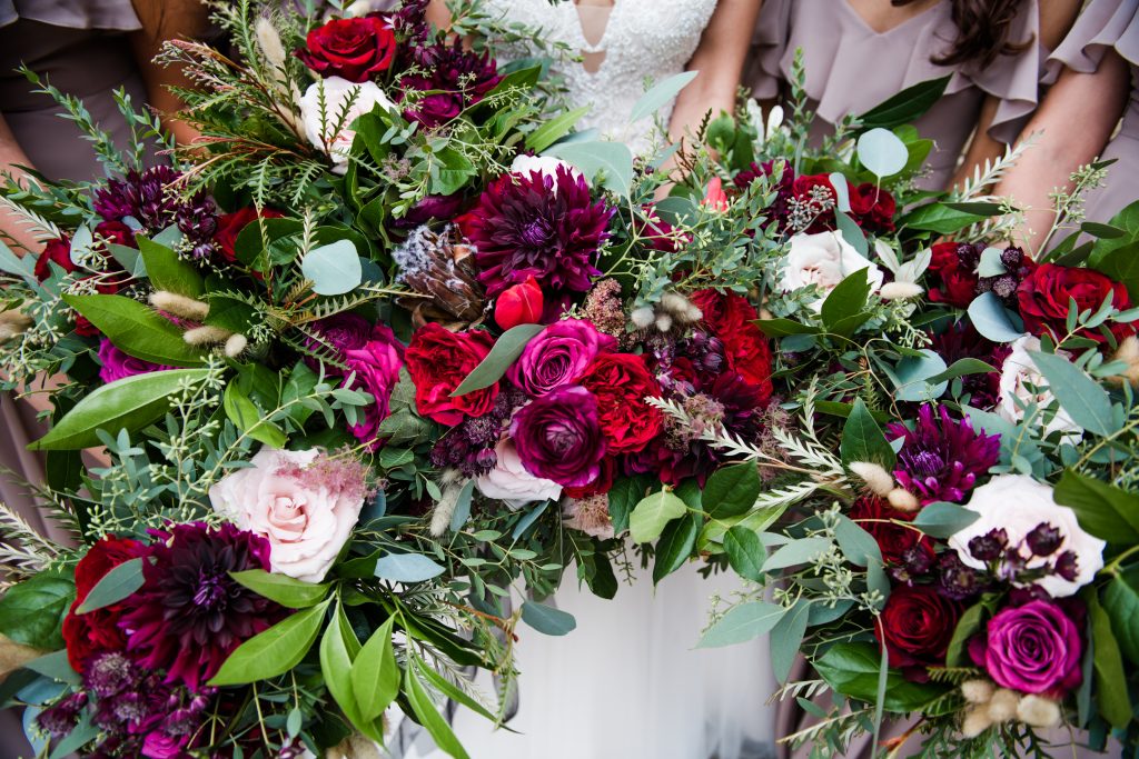 Ethereal, romantic, woodland, burgundy, blush, plum, organic florals, bride and bridesmaids.