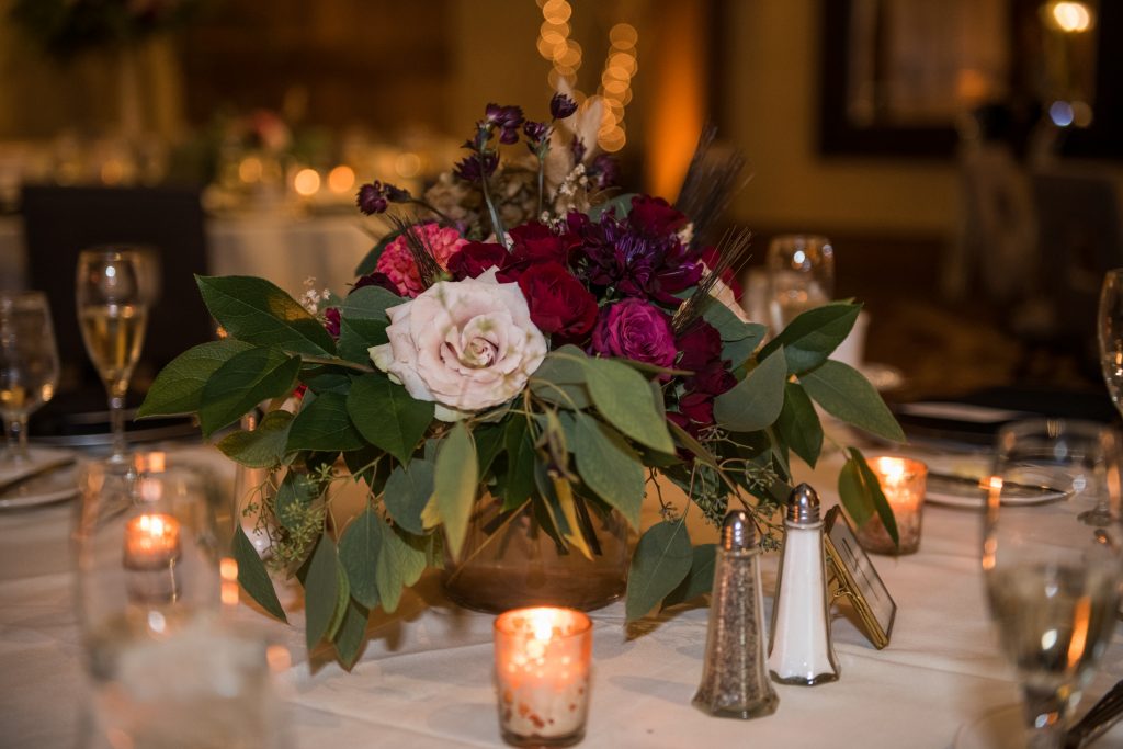 Ethereal, romantic, woodland, burgundy, blush, plum, organic florals, centerpiece.