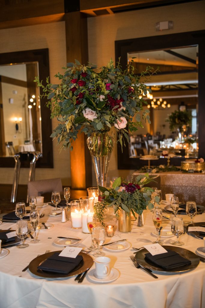 Ethereal, romantic, woodland, burgundy, blush, plum, organic florals, centerpiece.