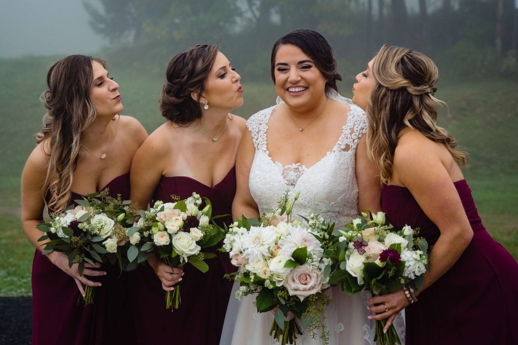 Lehigh Valley wedding, lehigh valley florist, romantic, simple, wine, burgundy, blush, cream, fall wedding, white and blush, bride and bridesmaids.